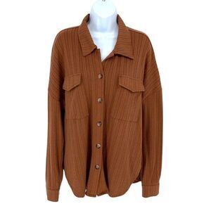 Pink Lilly Womens‎ Knit Herringbone Textured Button Front Blouse Chestnut Medium